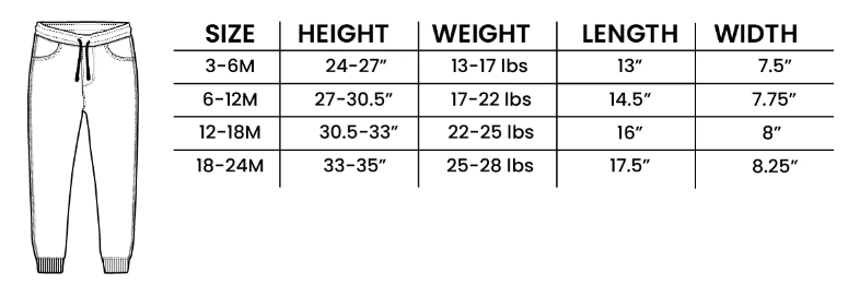 Infant Joggers Size Chart